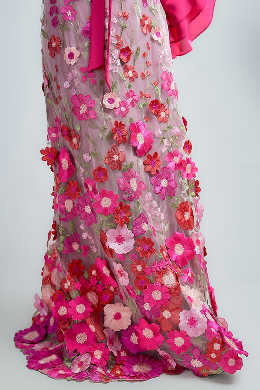3D flower emroidered full skirt on net