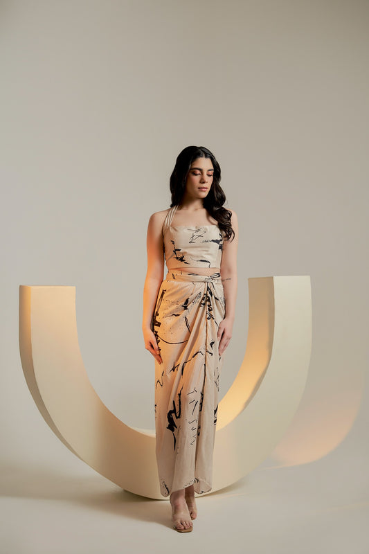 Off white and black print wrap skirt