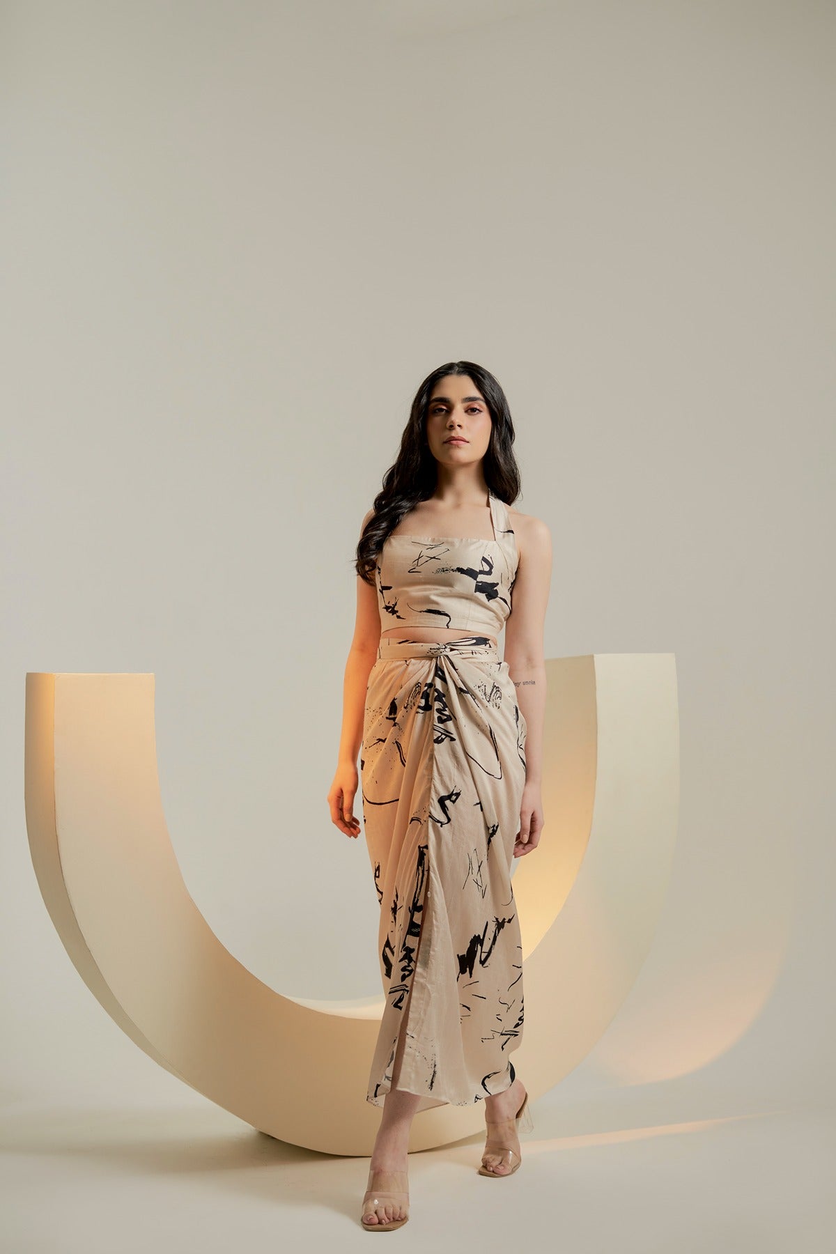 Off white and black print wrap skirt