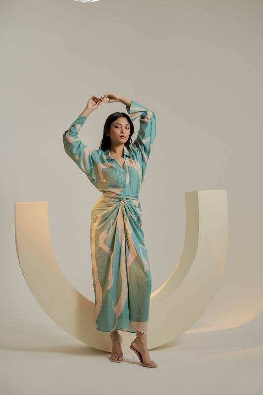 Blue and white print shirt