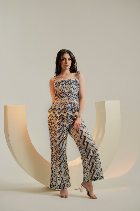 Navy Embroidered tie top