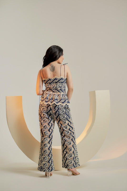 Navy embroidered trousers