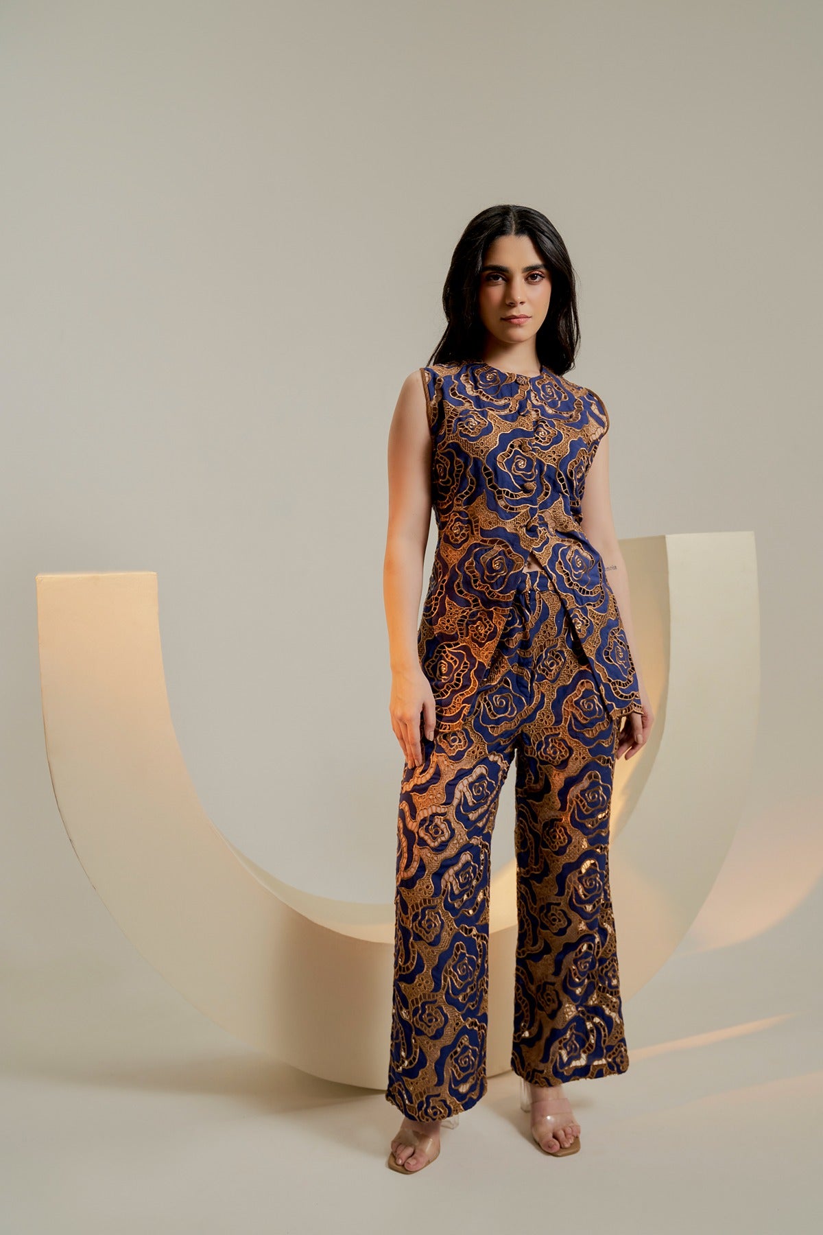 Navy embroidered trousers