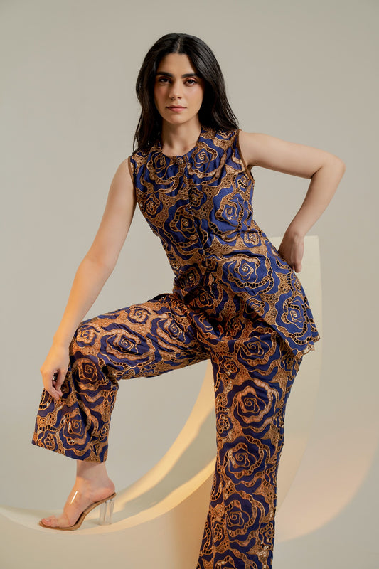 Navy embroidered trousers