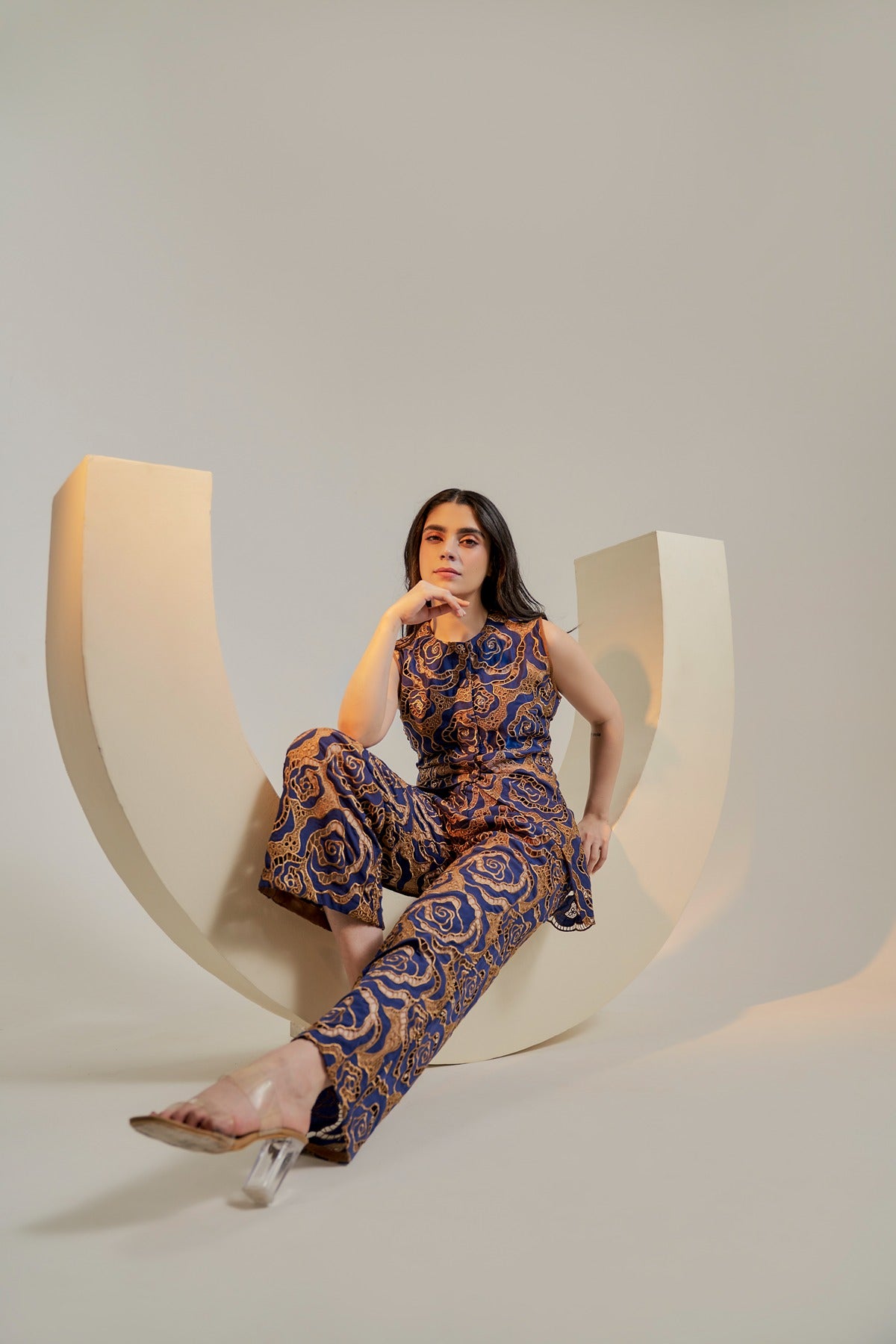 Navy embroidered trousers