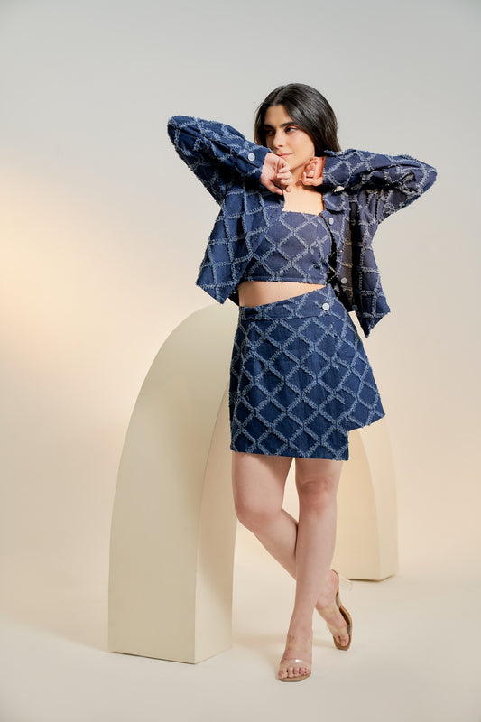 Blue denim wrap skirt