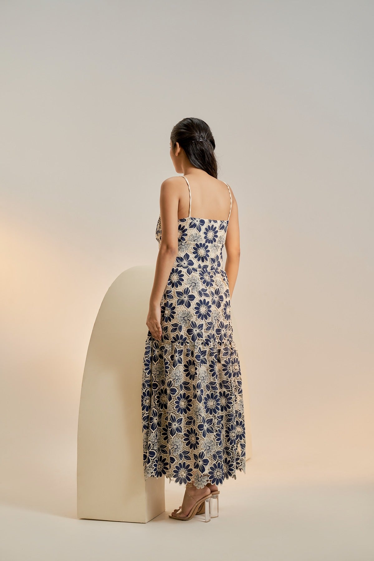 Navy flower midi dress