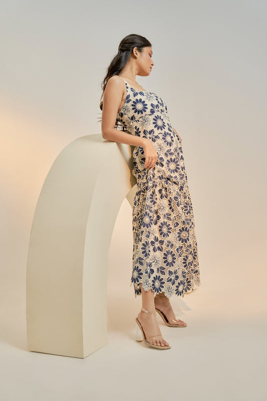 Navy flower midi dress