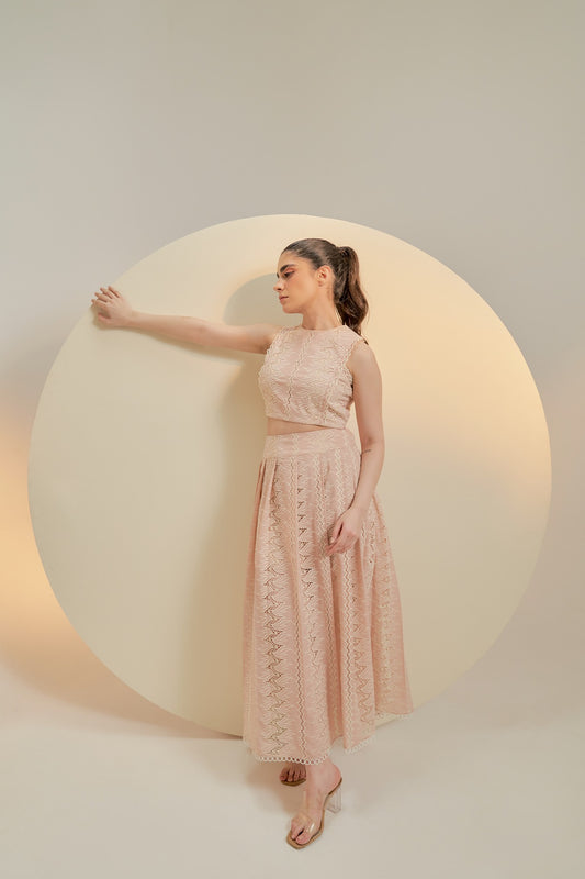 Light pink embroidered pleated skirt