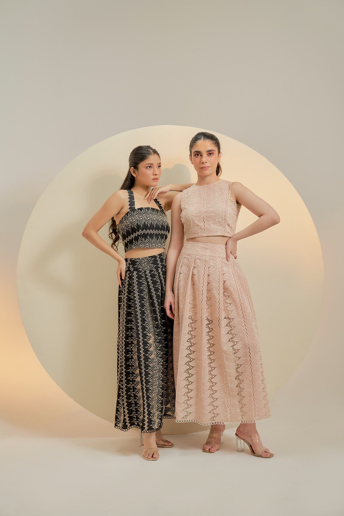 Light pink embroidered pleated skirt