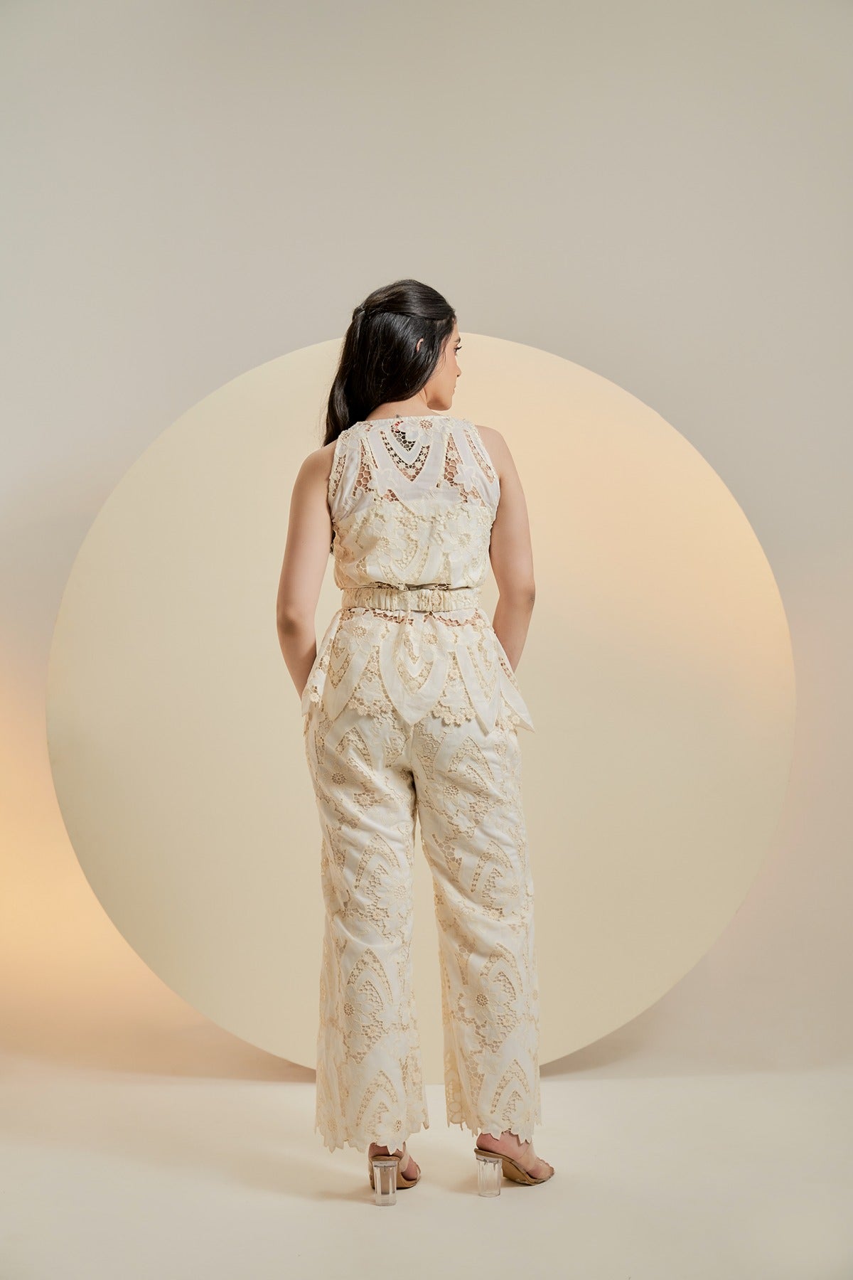 Off white embroidered trousers