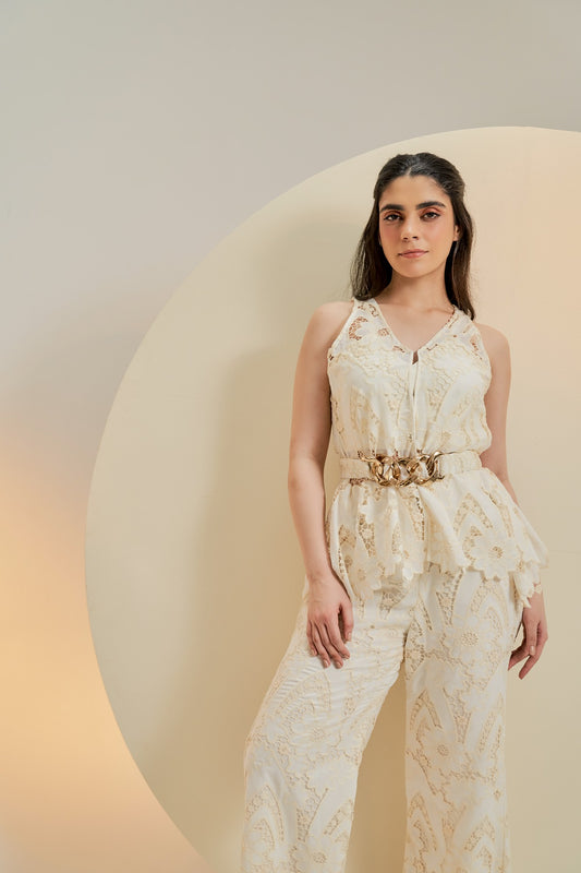 Off white embroidered trousers