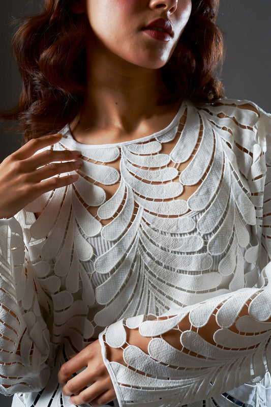 White cutwork top