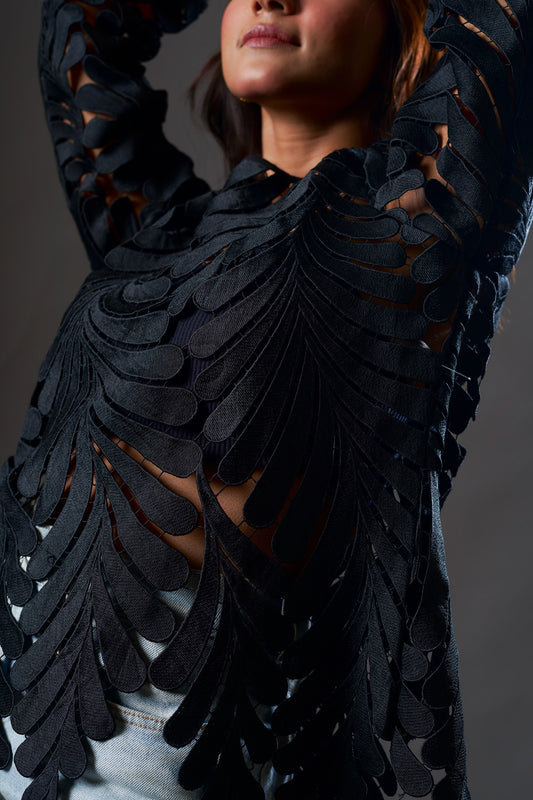 Black Cutwork top