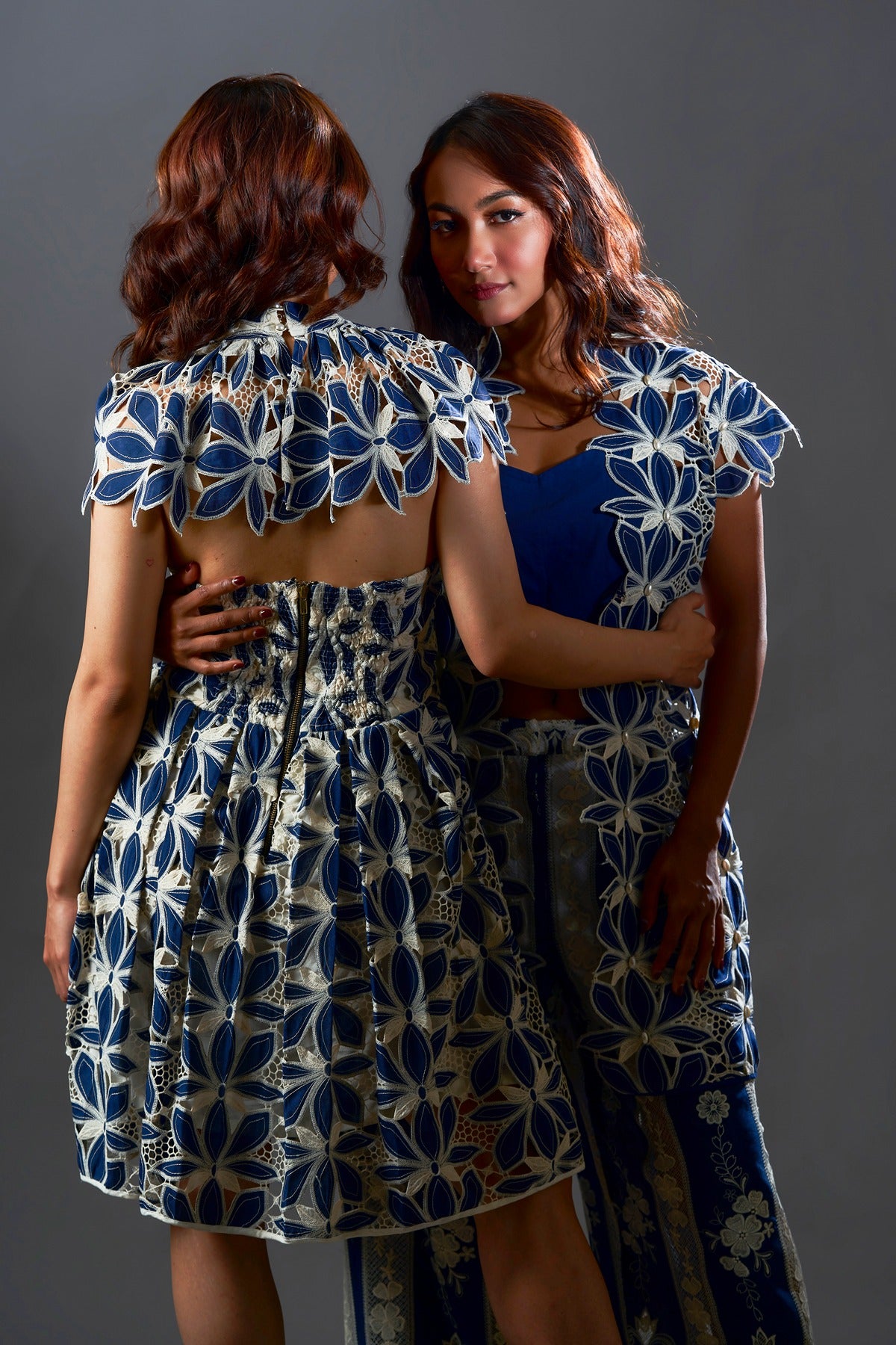 Navy Cutwork embroidery Jacket with cap sleeves and Inner