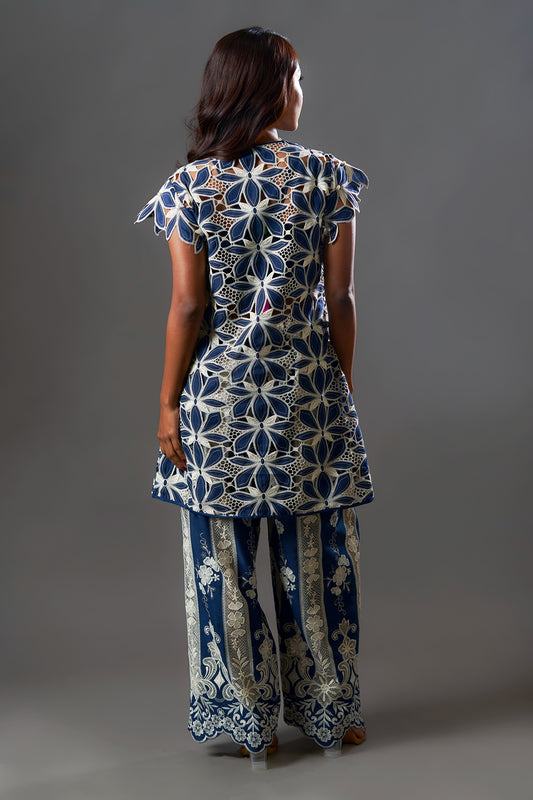 Navy Cutwork embroidery Jacket with cap sleeves and Inner