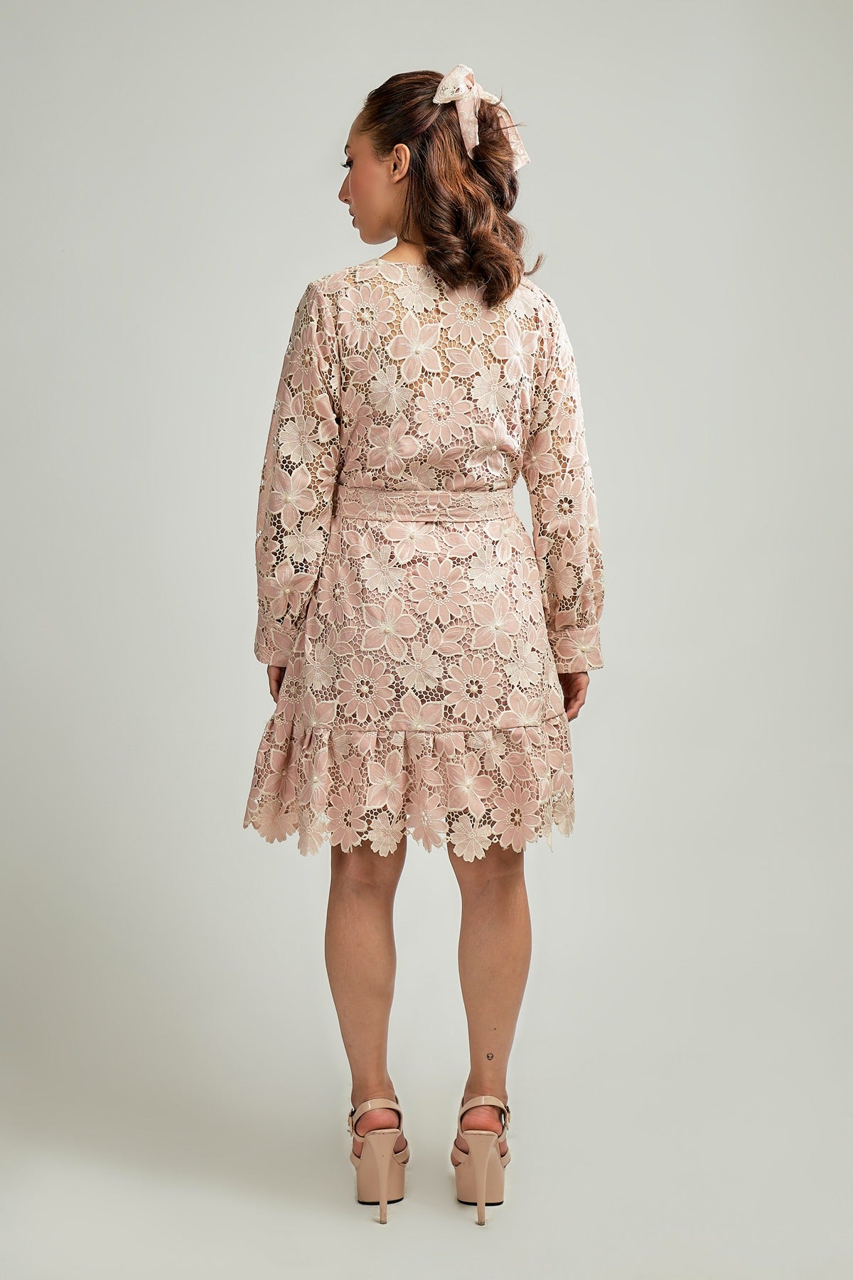 Pink Cutwork embroidery dress with pearl detailing