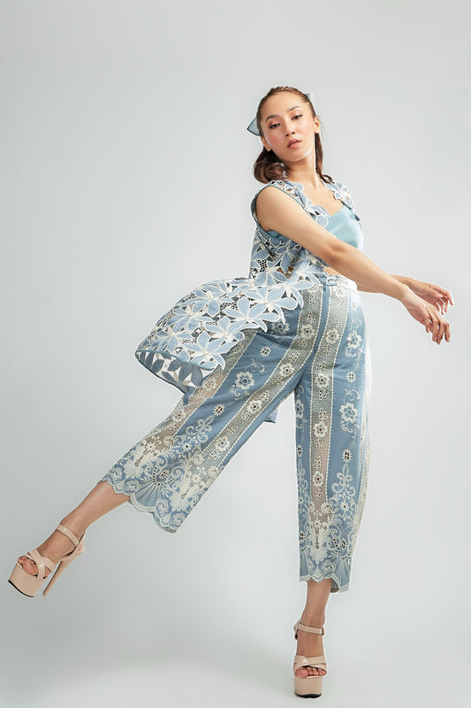 Pastel Blue thread embroidered pants