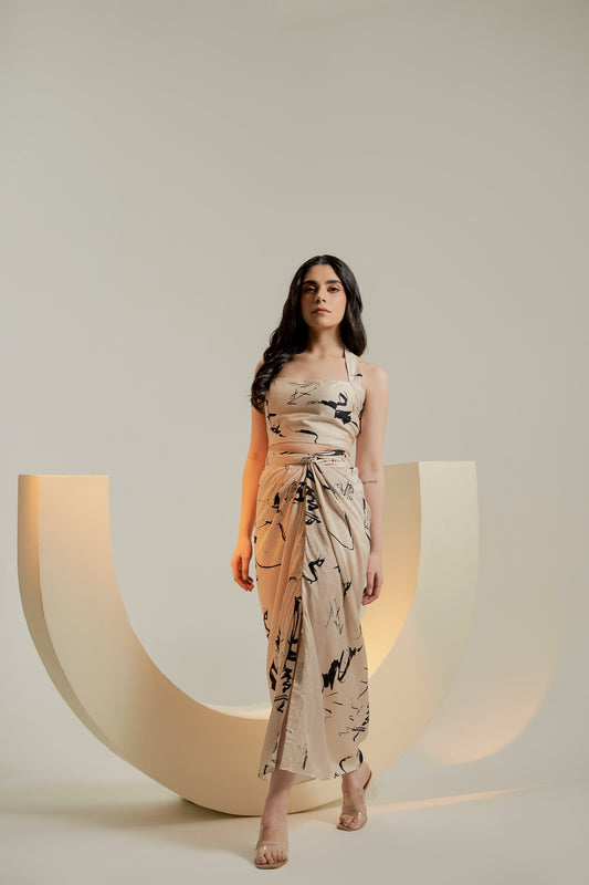 Off white and black print wrap skirt