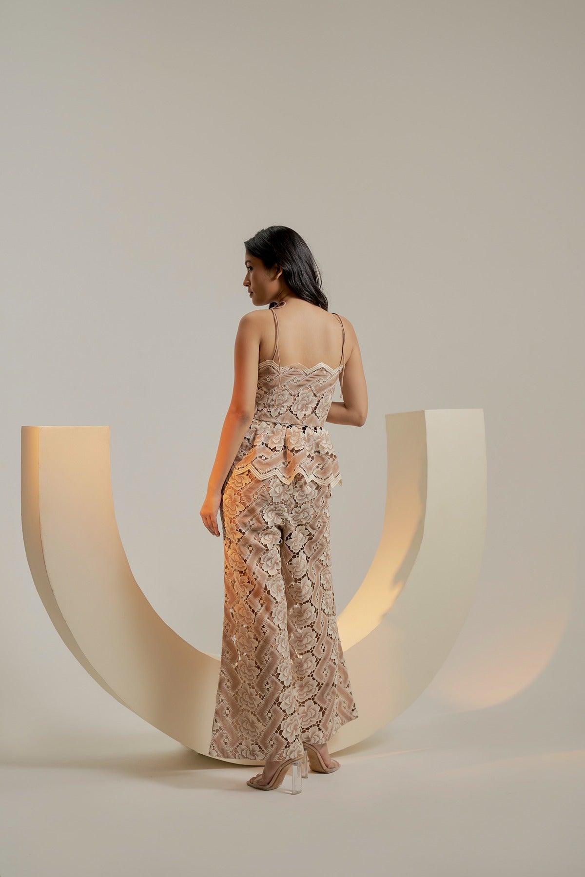 Brown embroidered tie top