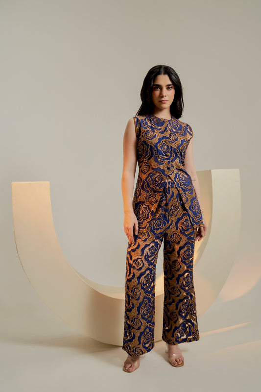 Navy embroidered trousers