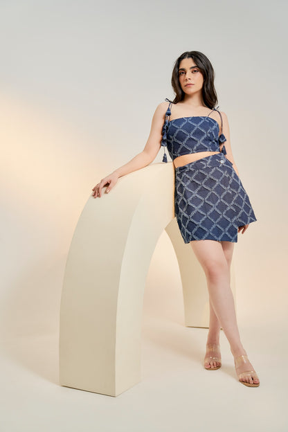 Blue denim wrap skirt
