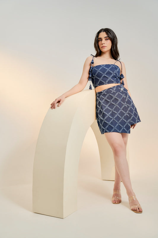 Blue denim wrap skirt