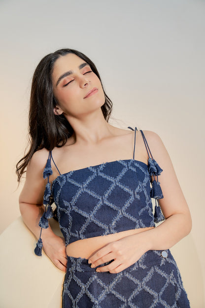 Blue denim crop top
