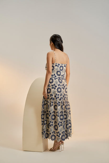 Navy flower midi dress