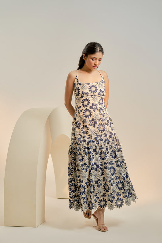 Navy flower midi dress
