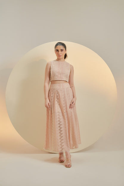 Light pink embroidered sleeveless crop top