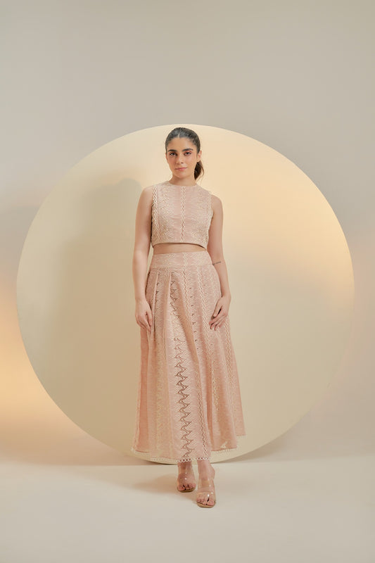 Light pink embroidered pleated skirt