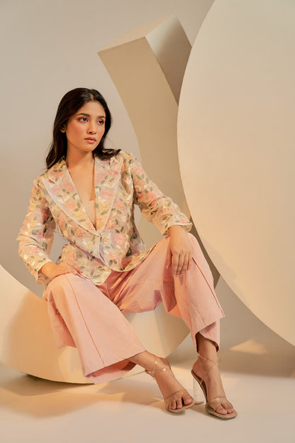 Colorful embroidery on pure organza blazer