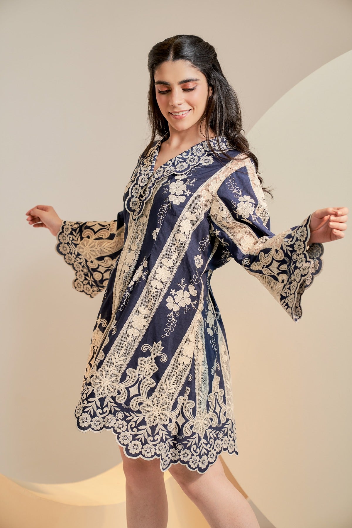 Navy embroidered dress