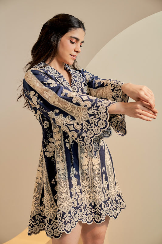 Navy embroidered dress
