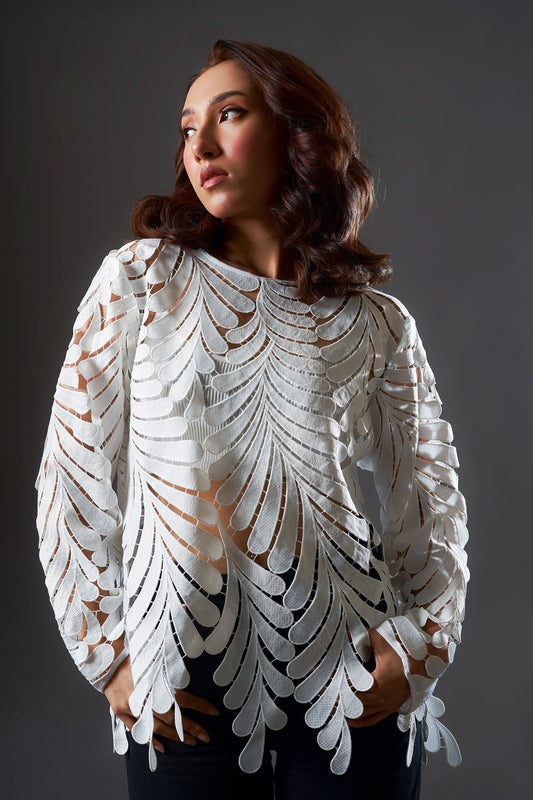 White cutwork top