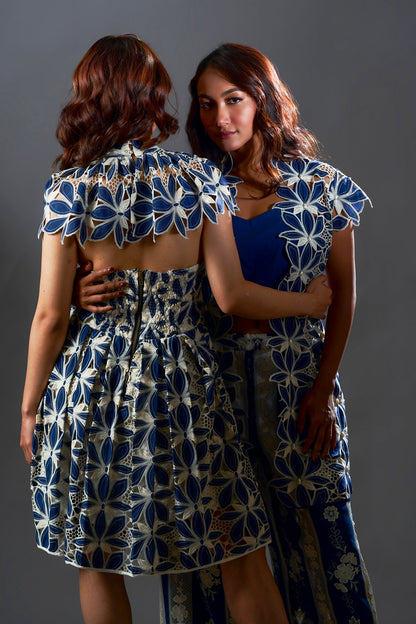 Navy Cutwork embroidery Jacket with cap sleeves and Inner