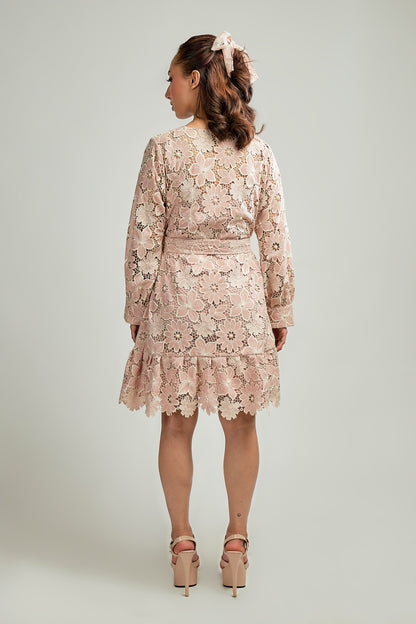 Pink Cutwork embroidery dress with pearl detailing