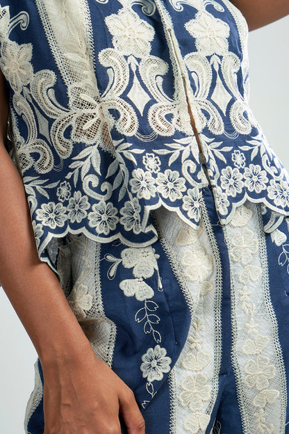 Navy Thread embroidery vest with inner