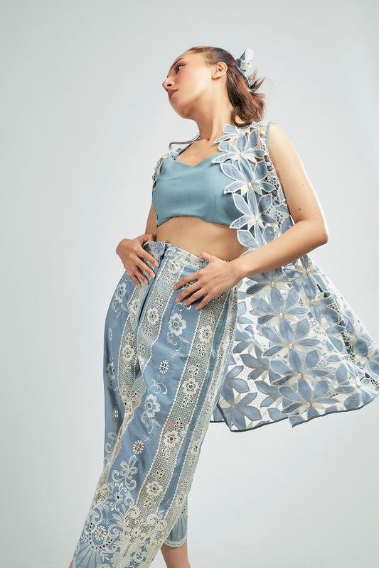 Pastel Blue thread embroidered pants
